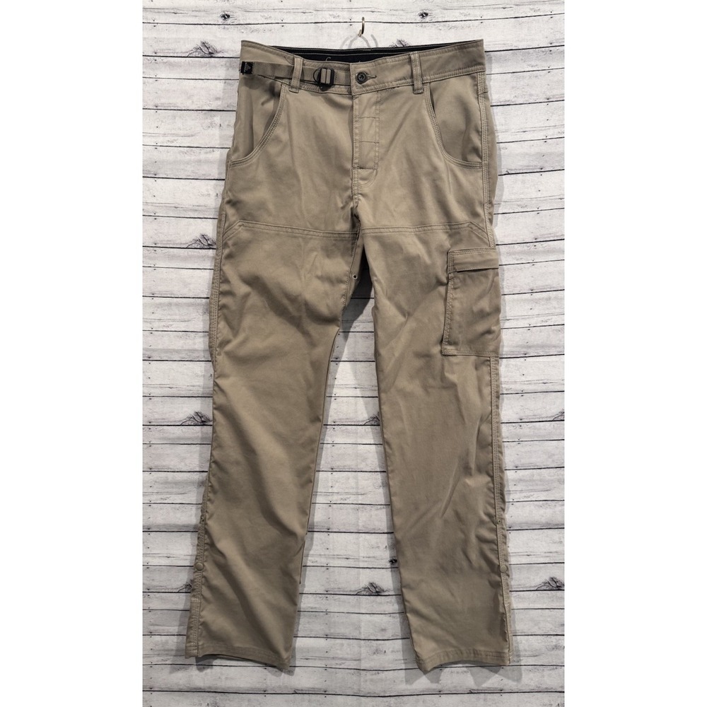 Prana Zion Mens Hiking Cargo Pant Sz XS x 32L Khaki Brown Belted Stretch Roll Up